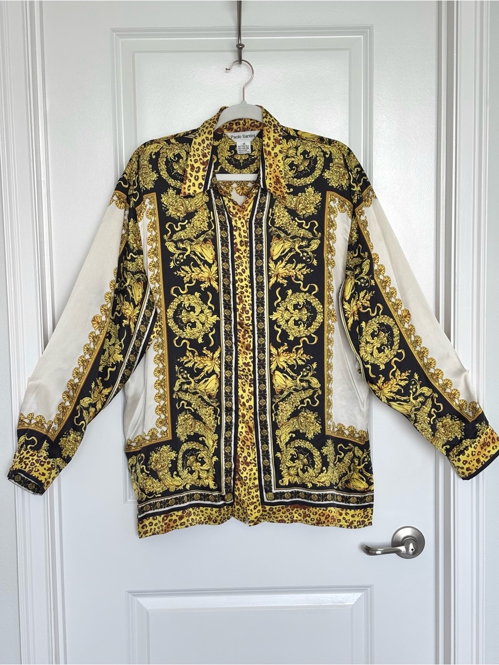 Vintage 100% Silk Paolo Santini Leopard Baroque Shirt 16 Maximalist - Picture 2 of 10